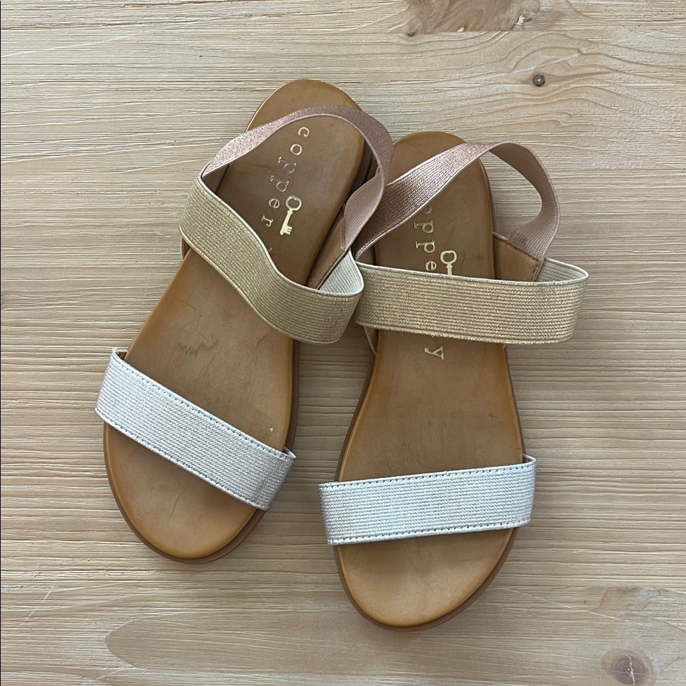Copper Key children’s metallic gold silver copper stretchy slide on Sandals